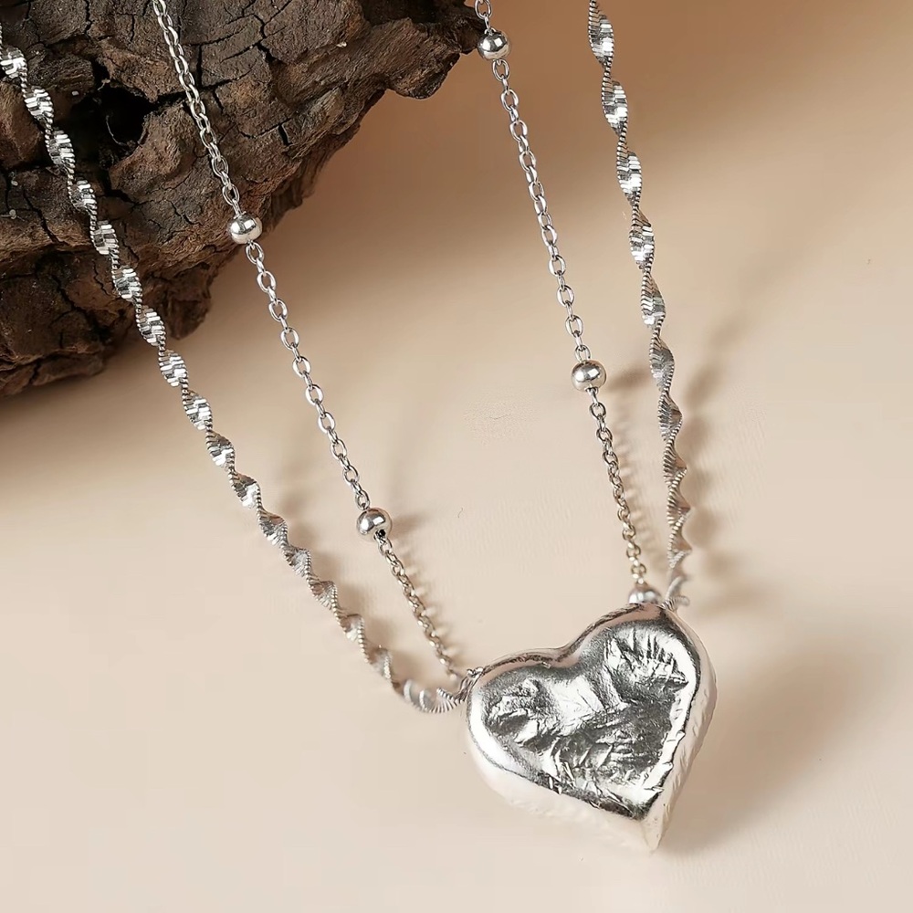 S925 Heart Pendant Necklace - Sterling Silver with Platinum Plating